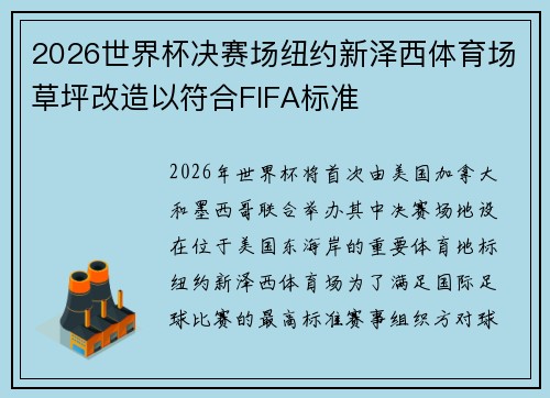 2026世界杯决赛场纽约新泽西体育场草坪改造以符合FIFA标准